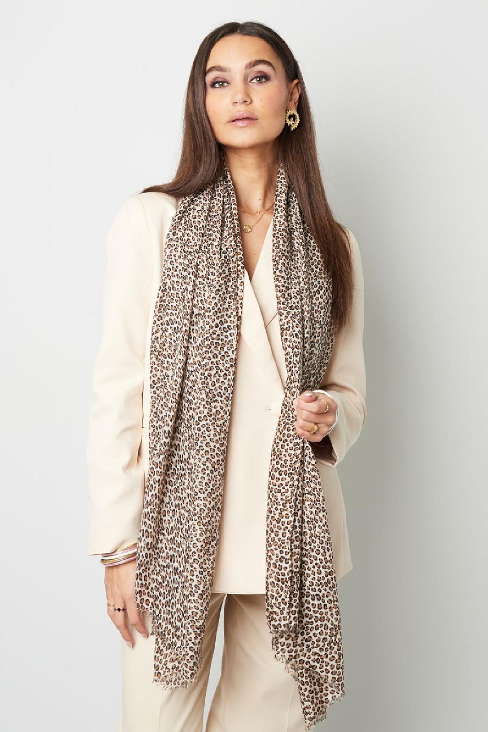 Schal mit Leopardenmuster Beige Polyester h5Bild3